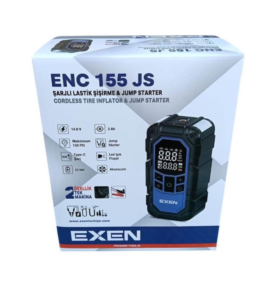 EXEN ENC 155 JS Şarjlı Lastik Şişirme Akü ve Şoklama