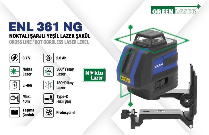 Exen ENL 361 NG Şarjlı Yeşil Lazer Şakül