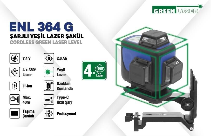 Exen ENL 364 G Şarjlı Yeşil Lazer Şakül