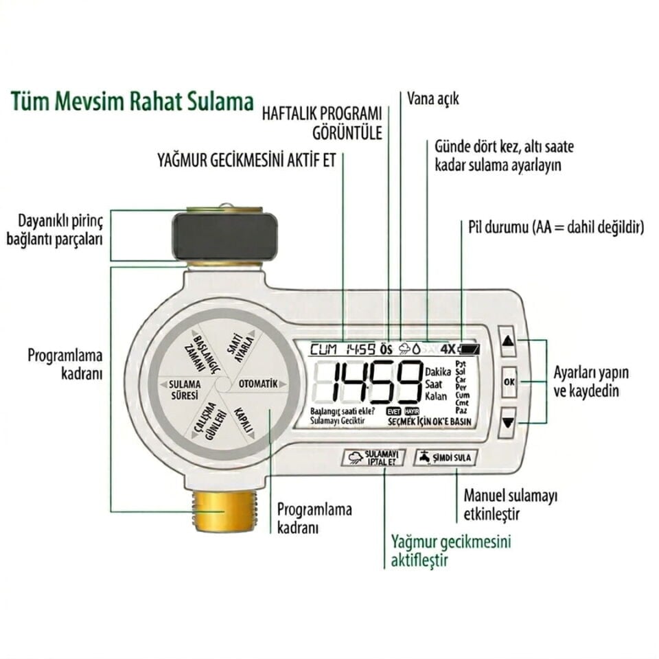 Rain Bird Premium Pirinç Bağlantılı Musluk Tipi Zamanlayıcı